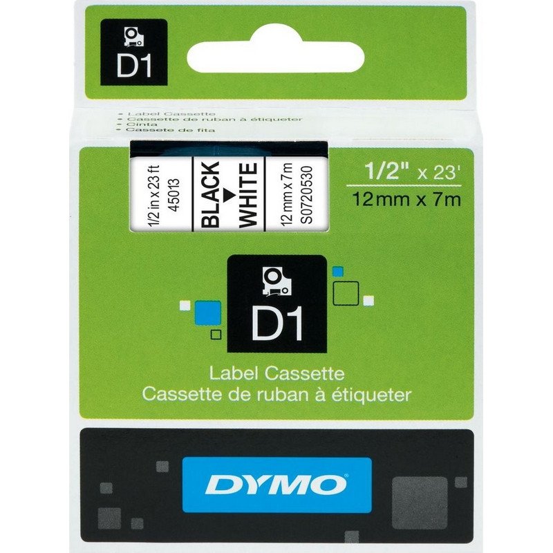 Картридж для этикет-принтеров DYMO LM150, LP350, PC II (12 мм x 7м, белая лента/чёрный шрифт)