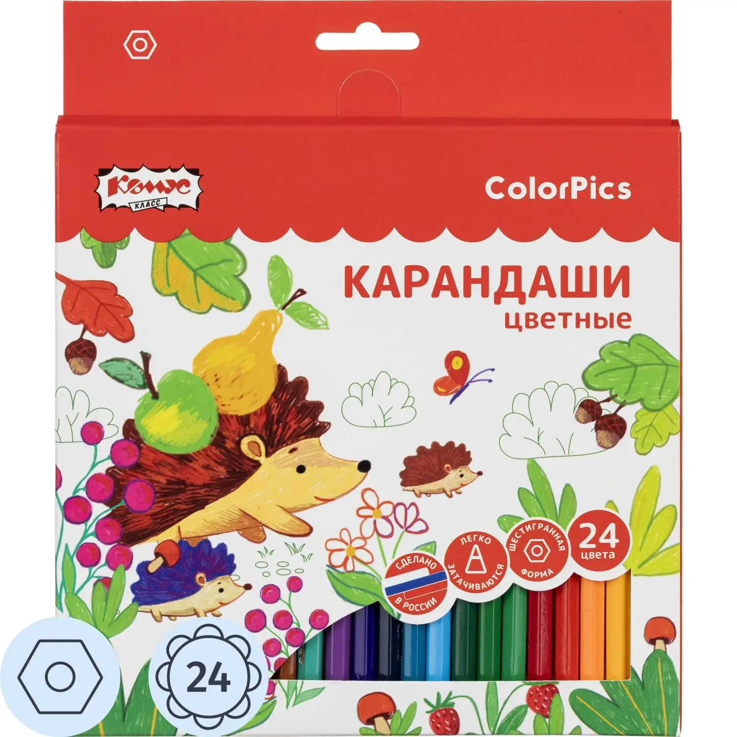 Карандаши цветные Комус Класс ColorPics 24 карандаша 24 цвета шестигранные