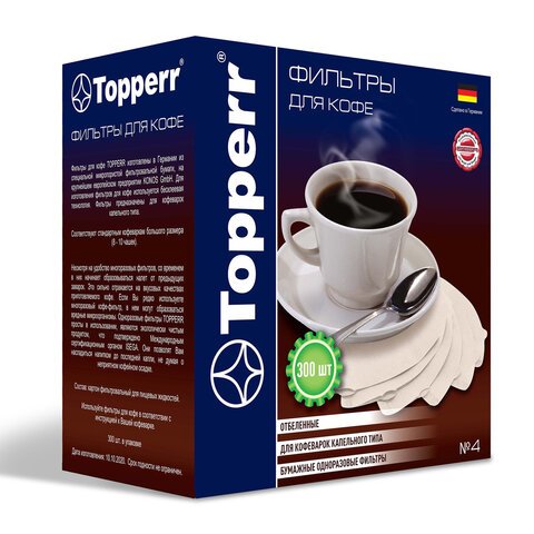 превью Фильтр TOPPERR №4 для кофеварок, бумажный, отбеленный, 300 штук