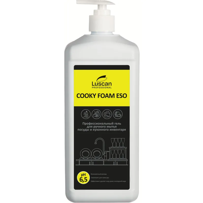 Средство для ручного мытья посуды и кухонного инвентаря Luscan Professional Cooky Foam Eso Лимон 1 л