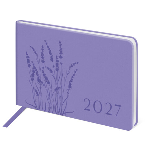 превью Еженедельник датированный 2027, МАЛЫЙ ФОРМАТ, 105×160 мм, А6, BRAUBERG «Imprint», тиснение, сиреневый
