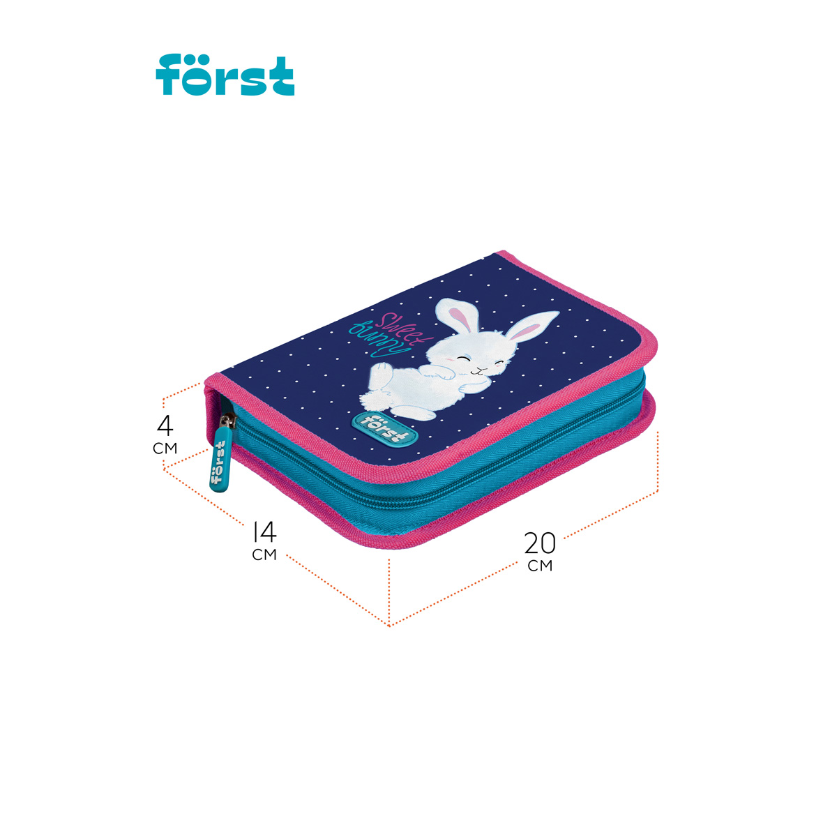 Пенал 1 отделение, 200×140×40 Först «Sweet bunny», дополнительная откидная секция, полиэстер