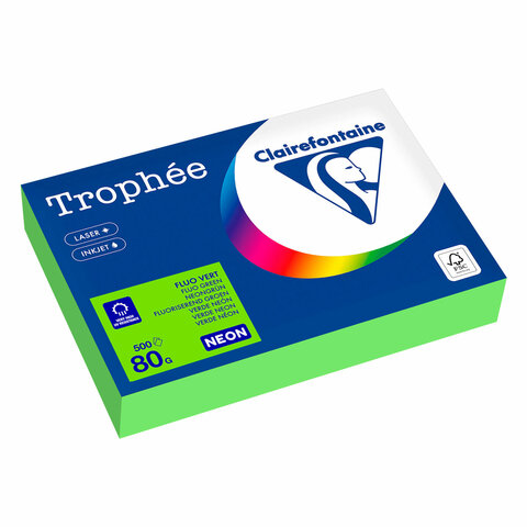 превью Бумага цветная CLAIREFONTAINE, А4, 80 г/м2, 500 л., неон, зеленый, Франция, 2975C