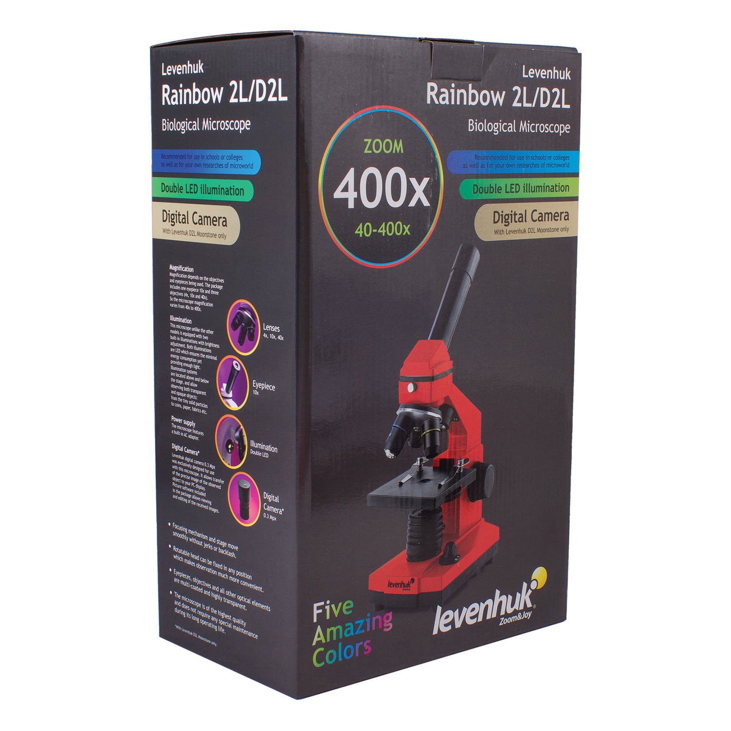 Микроскоп учебный LEVENHUK Rainbow 2L, 40-400 кратный, монокулярный, 3 объектива