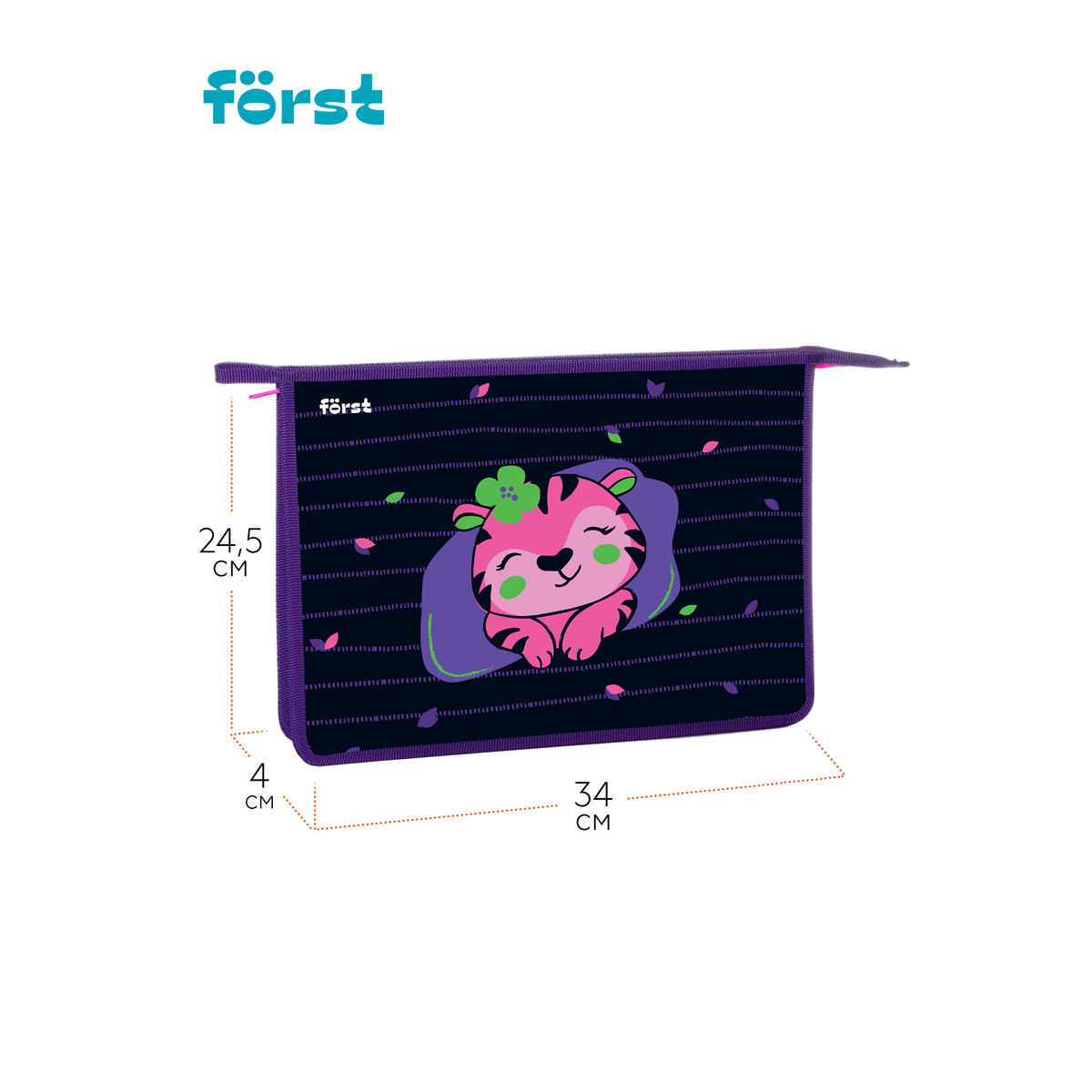 Папка для тетрадей 1 отделение, А4, Först «Pink tiger», 340×245×40мм, пластик, на молнии