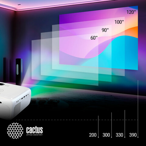 Проектор CACTUS CS-PRM.07WT. WUXGA, LCD, 1920×1080, 16:9, 3200 лм, 1500:1, 1.16 кг