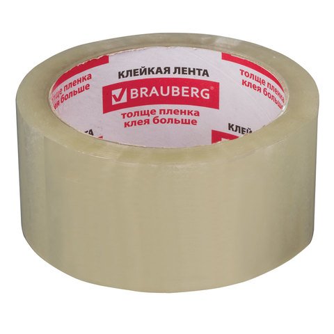 Клейкая лента 48 мм х 66 м, упаковочная, BRAUBERG, прозрачная, гарант. длина, 45 мкм