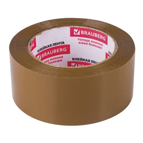 Клейкая лента 48 мм х 100 м, упаковочная, BRAUBERG, коричневая, гарант. длина, 45 мкм