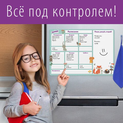 Планинг на холодильник магнитный РАСПИСАНИЕ 42×30 см, с маркером и салфеткой, ЮНЛАНДИЯ