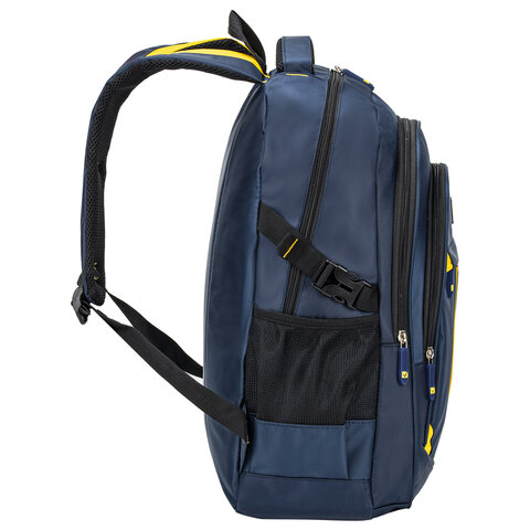Рюкзак BRAUBERG TITANIUM универсальный, синий, желтые вставки, 45×28х18см