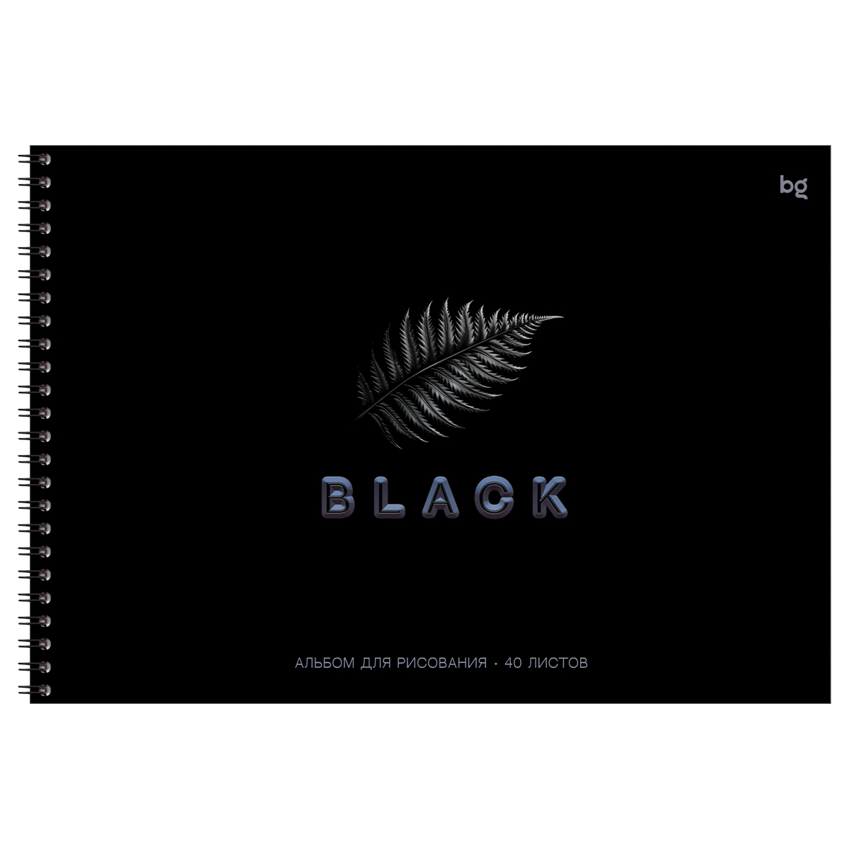 Альбом для рисования 40л., А4, на гребне BG «Just black», soft-touch ламинация, выб. лак