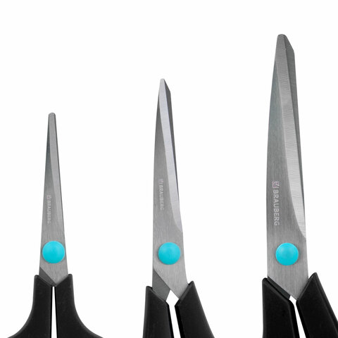 Ножницы BRAUBERG SOFT GRIPНАБОР 3 штуки (140190230 мм)эргономичные черно-бирюзовые ручкиВЫГОДНАЯ УПАКОВКА238411