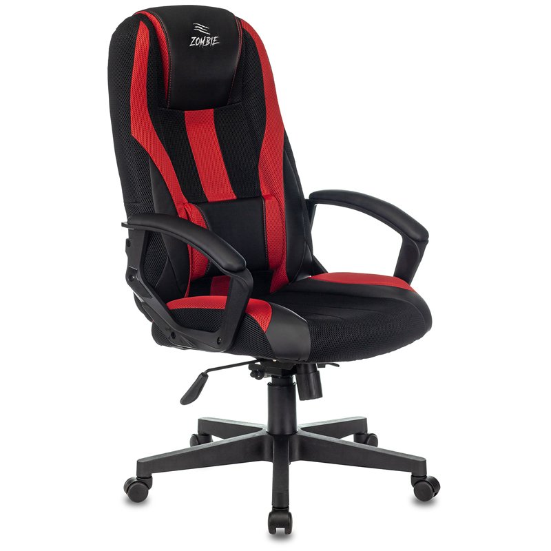 Кресло компьютерное VIKING-9/BL+RED, подушка, экокожа/ткань, черное/красное