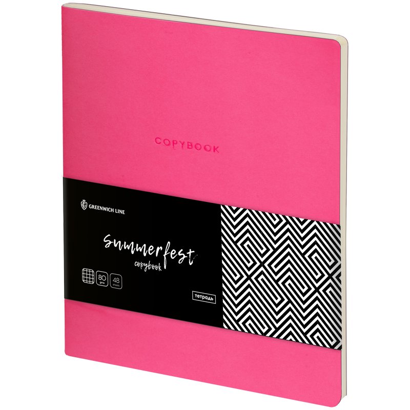 превью Тетрадь 48л. А5, клетка, ЛАЙТ, кожзам, Greenwich Line «Summerfest», неон. розовый, тон. блок