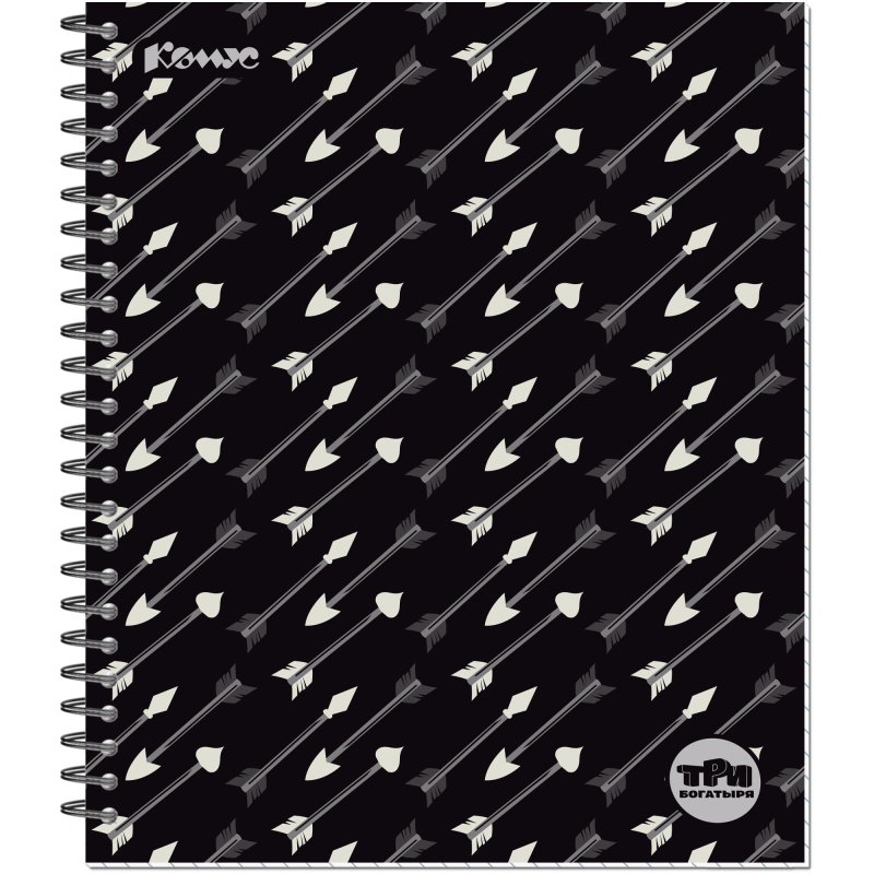 Тетрадь общая Комус Три богатыря Стрелы А5, 80л., клетка, спираль, ВБ-лак