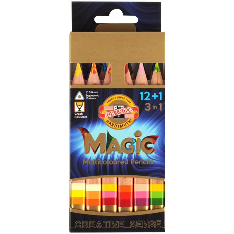превью Карандаши с многоцв. гриф. Koh-I-Noor «Magic», 13цв, утолщен, заточ, точилка+ластик, картон, европод
