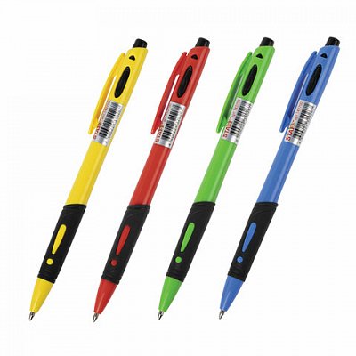Ручка шариковая автоматическая с грипом STAFF «College BP-16 Neon», СИНЯЯ, ассорти, линия письма 0.35 мм, 143750