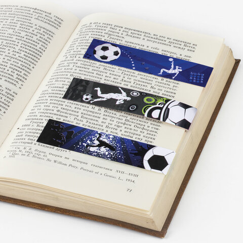 Закладки для книг с магнитом «ФУТБОЛ», набор 6 шт., блестки, 25×196 мм, ЮНЛАНДИЯ, 111645