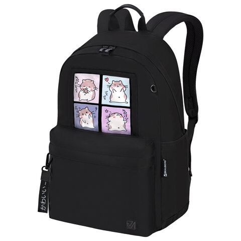 Рюкзак BRAUBERG FASHION CITY универсальный, карман-антивор, Kawaii Hamsters, черный, 44×31х16см