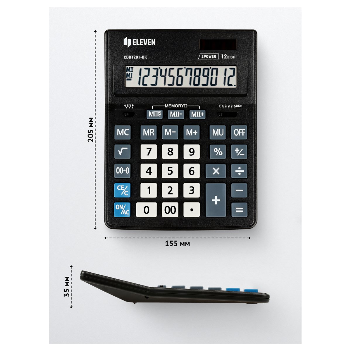 Калькулятор настольный Eleven Business Line CDB1201-BK, 12 разрядов, двойное питание, 155×205×35мм, черный
