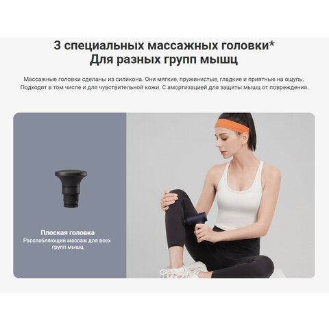 Массажный пистолет XIAOMI Massage Gun Mini, перкуссионный, 3 режима, 3 насадки, до 2500 об/мин, синий