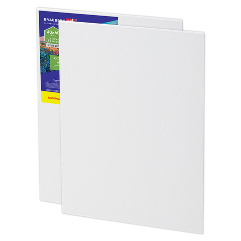 Холсты на картоне НАБОР 2 штуки (40×60 см), хлопок, грунт, 280 г/м2, BRAUBERG ART CLASSIC