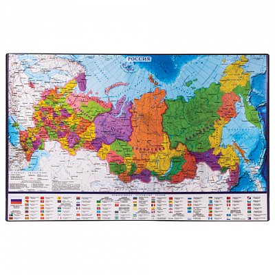 Коврик-подкладка настольный для письма (590×380 мм), с картой России, BRAUBERG