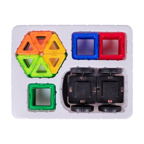 Магнитный конструктор BIG MAGNETIC BLOCKS-34, 34 детали, с колесной базой, BRAUBERG KIDS
