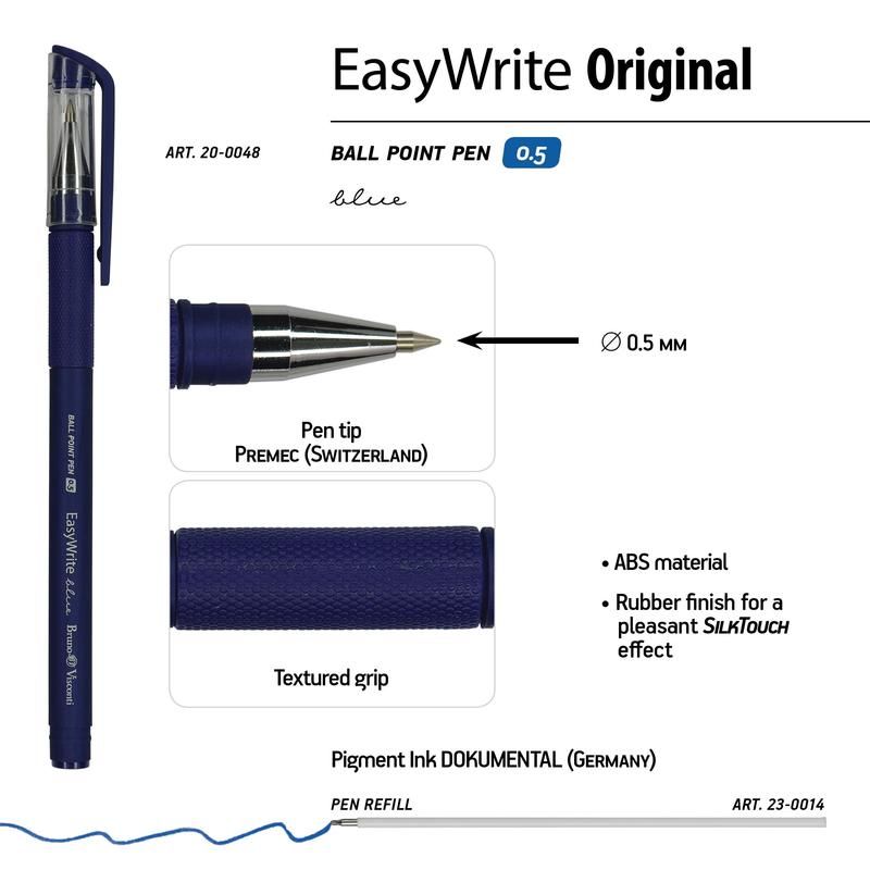 Ручка шариковая неавтоматическая Bruno Visconti EasyWrite Original цвет чернил синий цвет корпуса в ассортименте (толщина линии 0.4 мм)