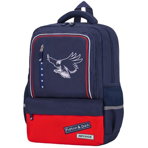 превью Рюкзак BRAUBERG STAR, 1 отделение, 5 карманов, «White eagle», синий, 40×29x13 см