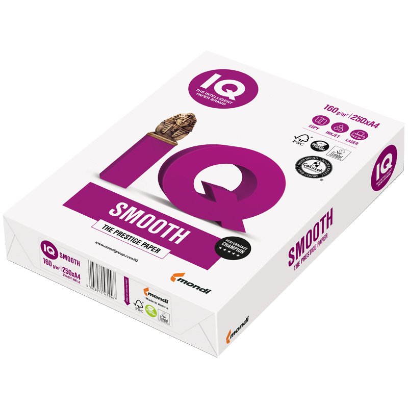 Бумага для офисной техники IQ Smooth (А4, марка A+, 160 г/кв.м, 250 листов)