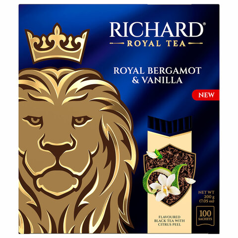 Чай RICHARD «Royal bergamot & vanilla» черный, 100 пакетиков в конвертах по 2 г