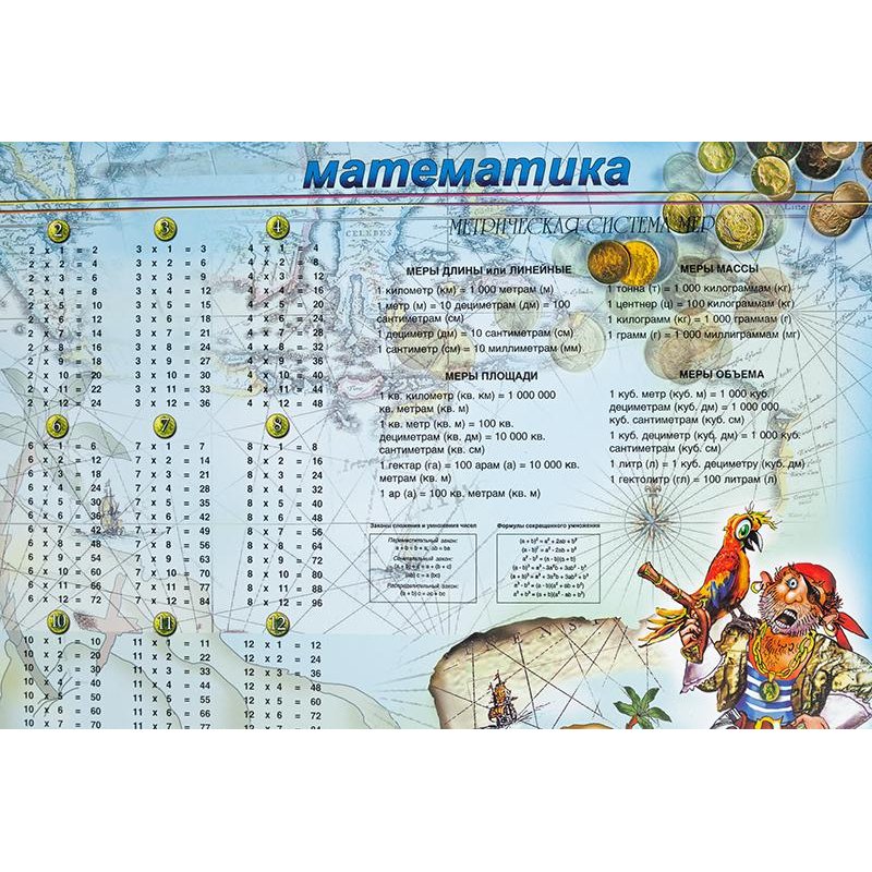 Коврик-подкладка настольный для письма (590×380 мм), с математическими правилами, ДПС