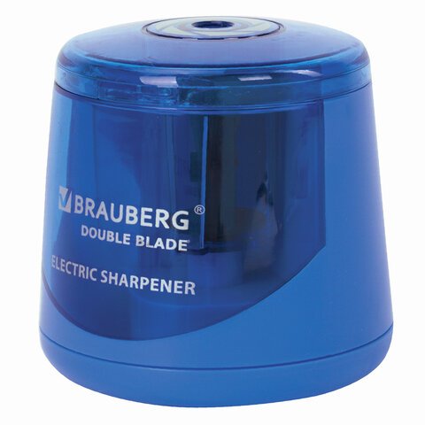 Точилка электрическая BRAUBERG DOUBLE BLADE, двойное лезвие, питание от 2 батареек AA