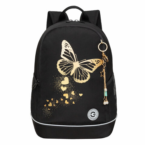 Рюкзак GRIZZLY школьный, анатомическая спинка, 2 отделения, для девочек, GOLDEN BUTTERFLY, 38×28х18 см