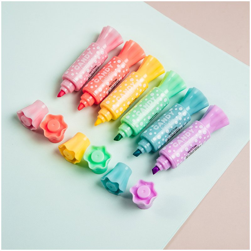 превью Текстовыделитель двусторонний MESHU «Candy», мини, ассорти, пулевидный/скошенный, 2/4мм