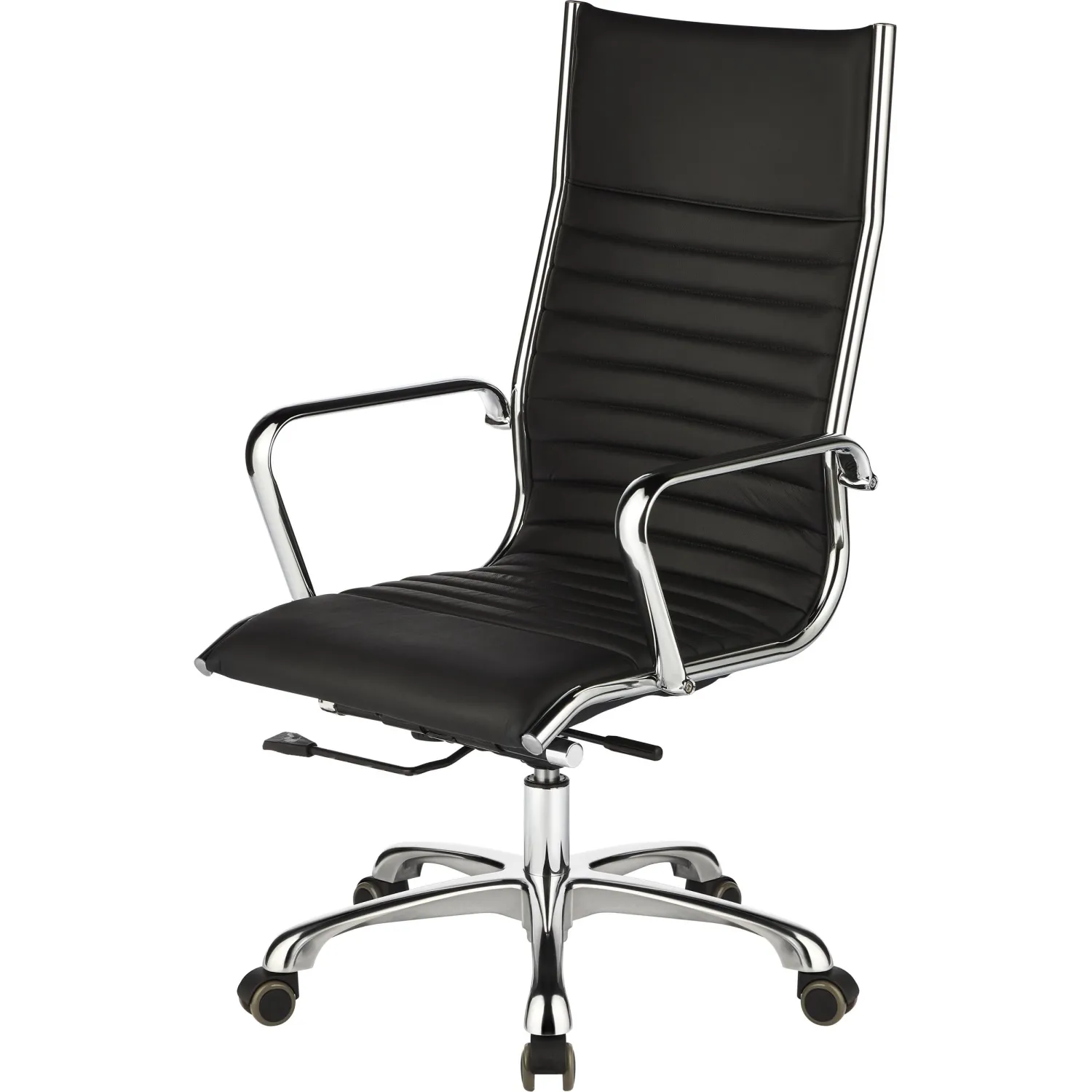 Кресло для руководителя Комус Мебель (Easy Chair) 704 чёрное (натуральная кожа с компаньоном, металл хромированный)