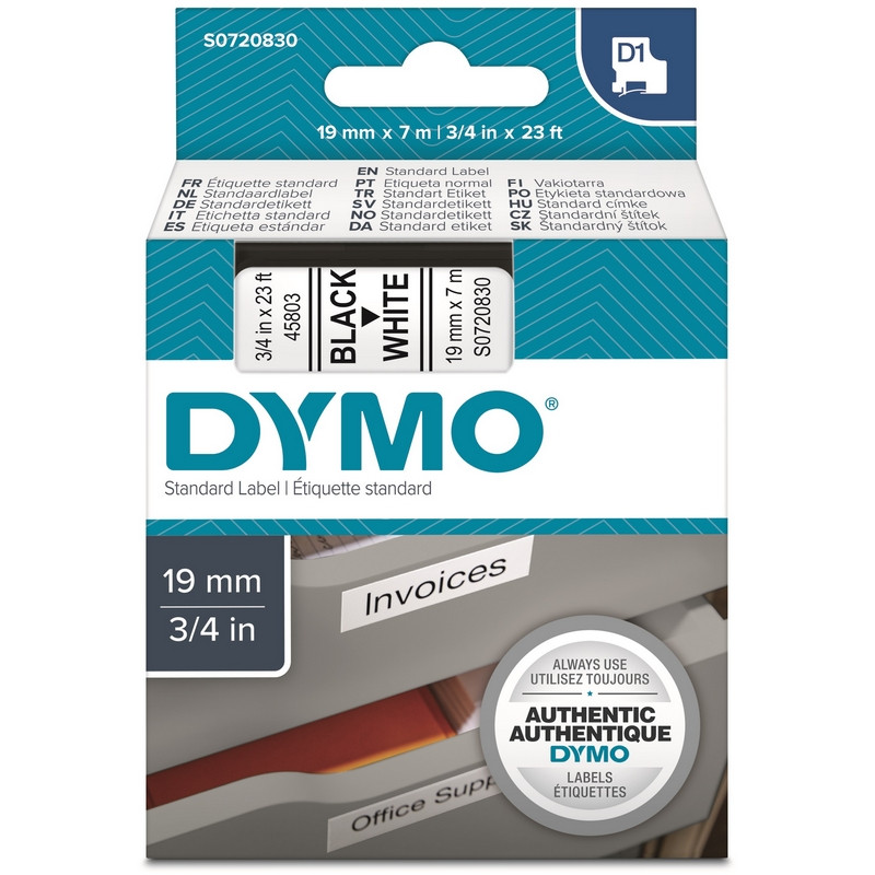 Картридж для этикет-принтеров DYMO LM150, LP350, PC II (19 мм x 7м, белая лента/чёрный шрифт)