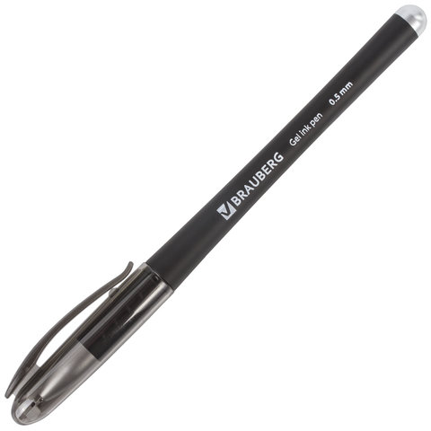 Ручка гелевая BRAUBERG SGP006b, корпус черный, игольчатый пишущий узел 0,5 мм, резиновый держатель, черная