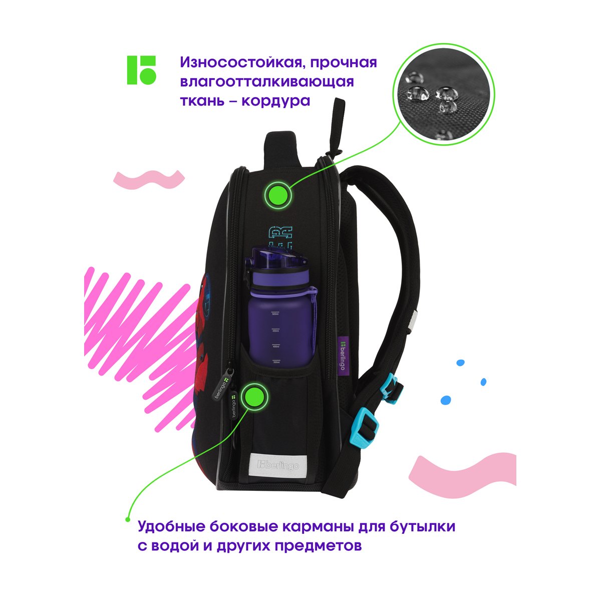 Ранец Berlingo Expert Mini «Warrior Robot» 36×27×14см, 2 отделения, 2 кармана, анатомическая спинка, мешок для обуви
