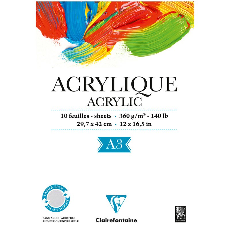 превью Альбом для акрила 10л., А3, на склейке Clairefontaine «Acrylic», 360г/м2