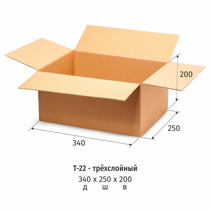 превью Короб картонный 340×250×200 мм бурый гофрокартон Т-22 профиль B (10 штук в упаковке)