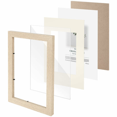 Рамка 21×30 см с паспарту 13×18 см, небьющаяся, багет 26 мм, МДФ, BRAUBERG «Ambassador», цвет дуб