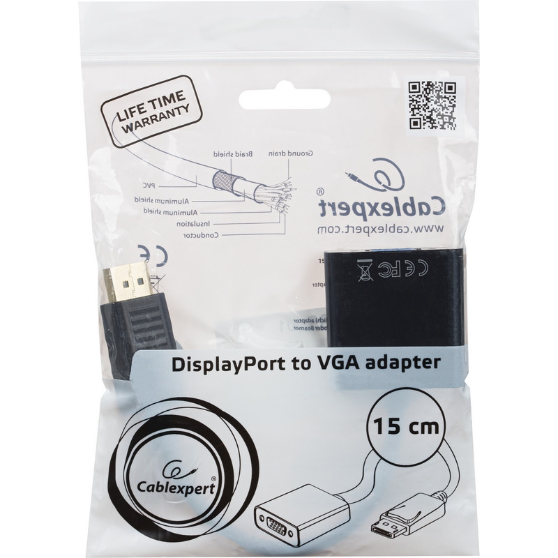 превью Переходник Cablexpert DisplayPort - VGA 0.15 метра (20M/15F)