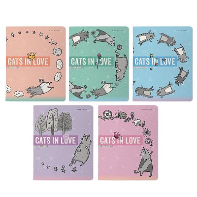 Тетрадь общая А5.48л, клетка, скреп, CATS IN LOVE,5шт/уп,7-48-1230/5
