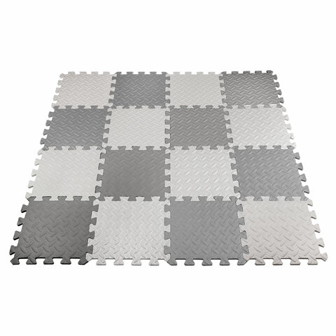 Коврик-пазл напольный 1.2×1.2 м, 16 шт., 30×30 см, толщина 1 см, серый, светло-серый, ЮНЛАНДИЯ