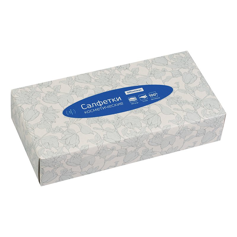 превью Салфетки косметические OfficeClean, 2-слойные, 20×20см, в картонном боксе, белые, 100шт. 