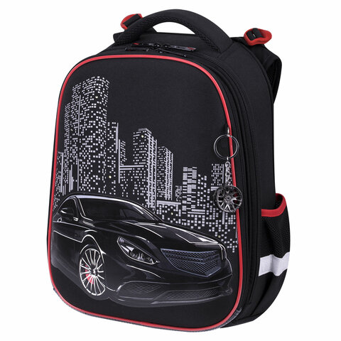 Ранец BRAUBERG PREMIUM, 2 отделения, с брелком, «City car», LED ЛАМПОЧКИ, 38×29х16 см