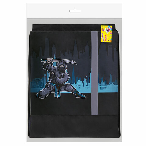 Мешок для обуви ЮНЛАНДИЯ, плотный, светоотражающая полоса, 46×36 см, «Black Ninja»