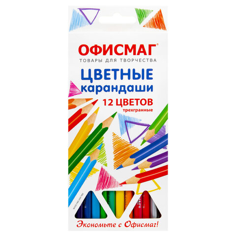превью Карандаши цветные ОФИСМАГ 12 цветов, грифель мягкий 3 мм
